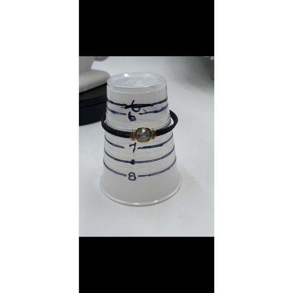 Black Stainless Steel Twisted Cable Bangle Sparkling Faceted  Cushion Cut CZ - Picture 8 of 8